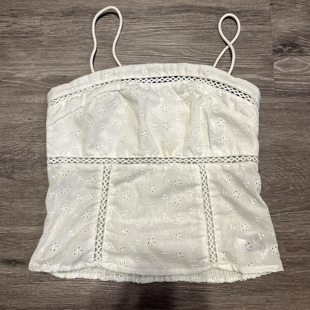 White Eyelet Lace Trim Cami Top
